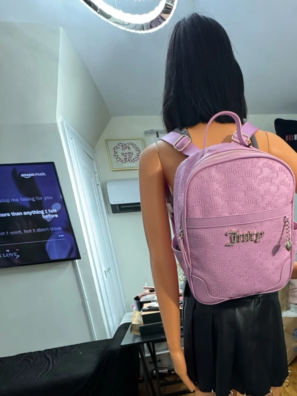 Juicy Couture Pink Mini Backpack Heart Charm Y2K Logo Embossed Weekender Bag NWT